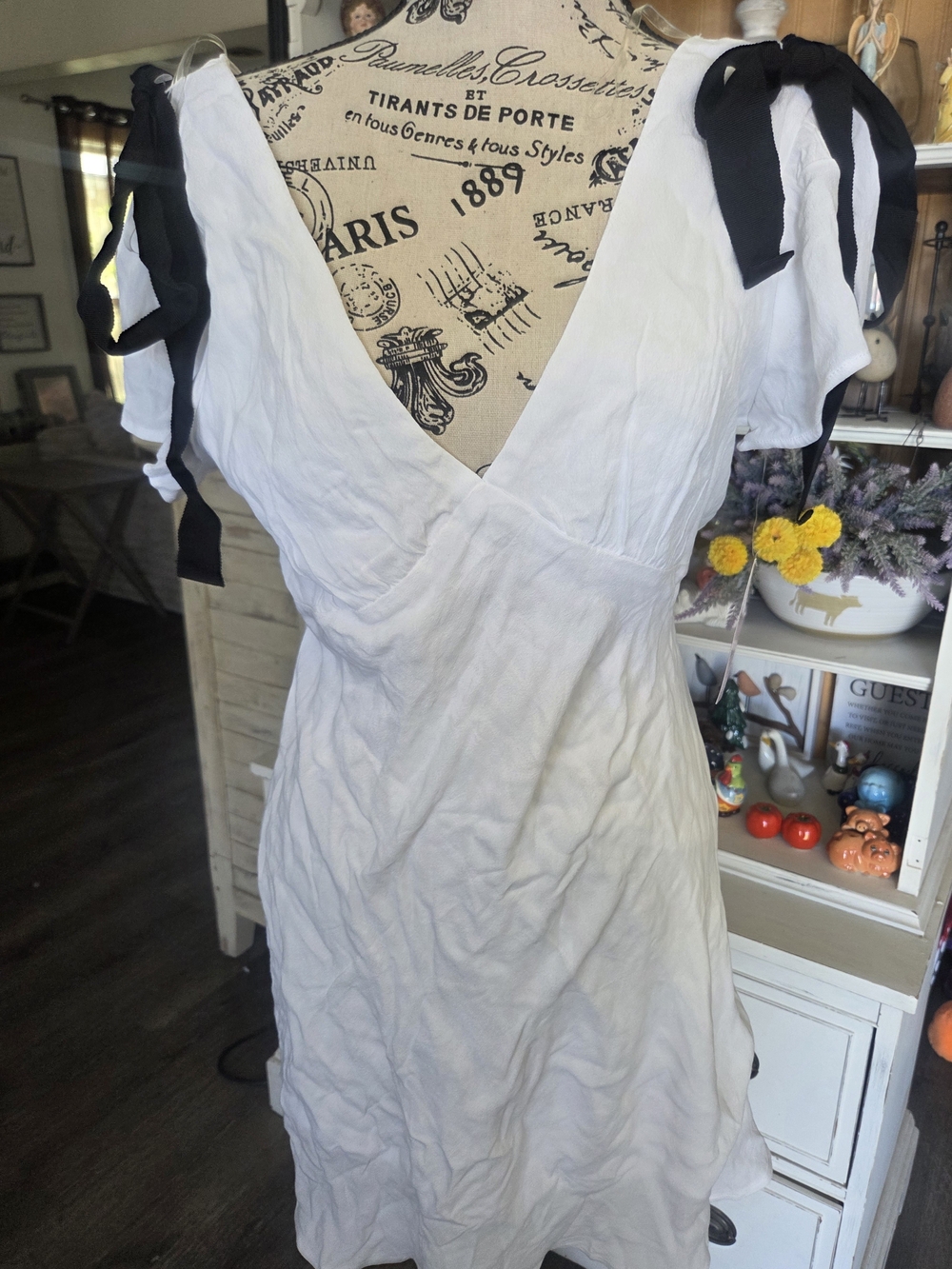 wild fable White Midi Dress with Black Tie Straps